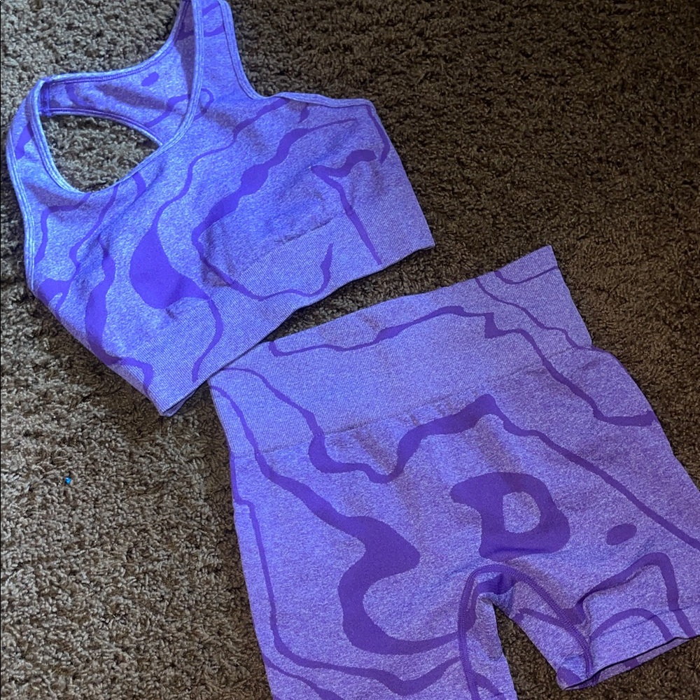 Purple Swirl Sports Bra and Shorts Set - Amazon
